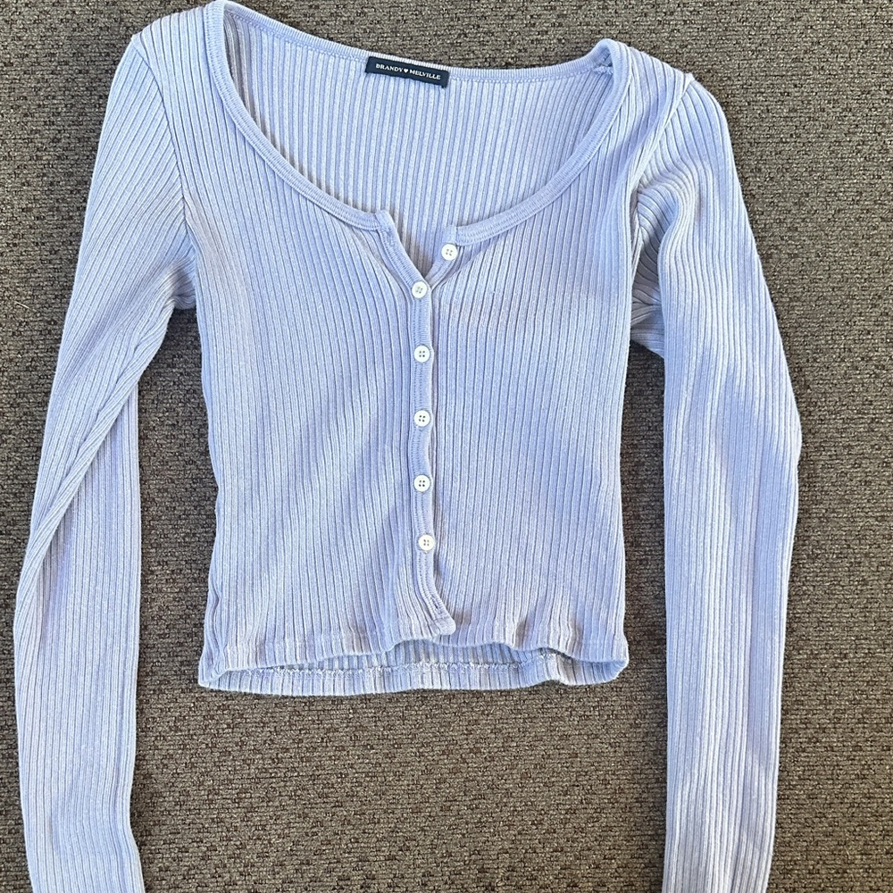Brandy Melville Lavender Ribbed Button-Down Shirt